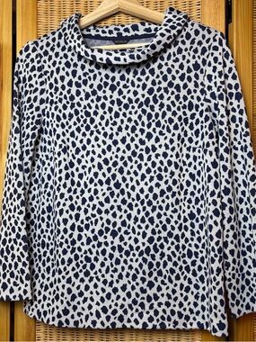 Ann Taylor Navy and White Cowl Neck Animal Print Top size small